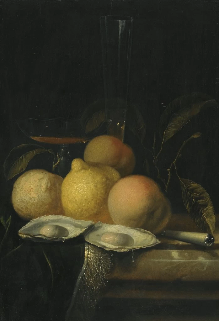 Natura morta con frutta e ostriche